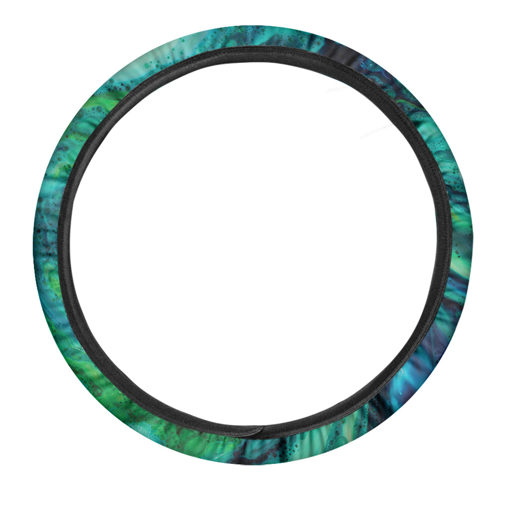 Turquoise And Green Acid Melt Print Car Steering Wheel Cover