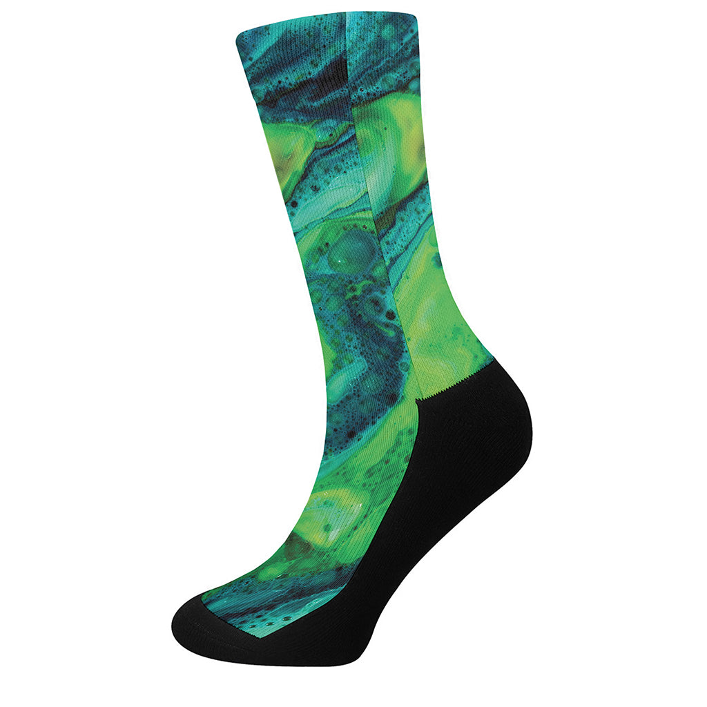 Turquoise And Green Acid Melt Print Crew Socks
