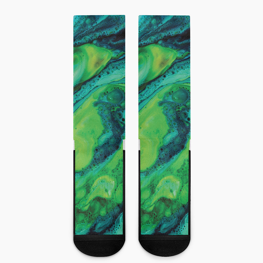 Turquoise And Green Acid Melt Print Crew Socks