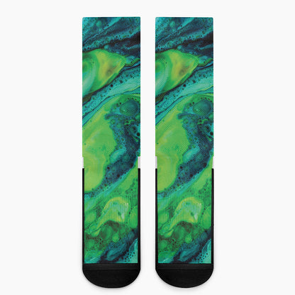 Turquoise And Green Acid Melt Print Crew Socks
