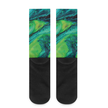 Turquoise And Green Acid Melt Print Crew Socks