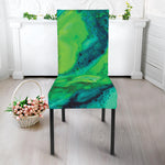 Turquoise And Green Acid Melt Print Dining Chair Slipcover