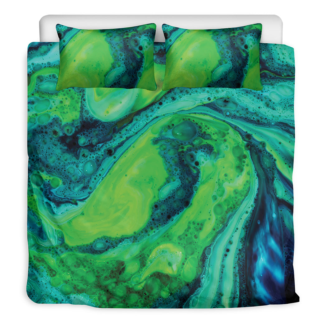 Turquoise And Green Acid Melt Print Duvet Cover Bedding Set