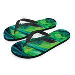 Turquoise And Green Acid Melt Print Flip Flops