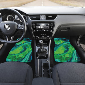 Turquoise And Green Acid Melt Print Front and Back Car Floor Mats