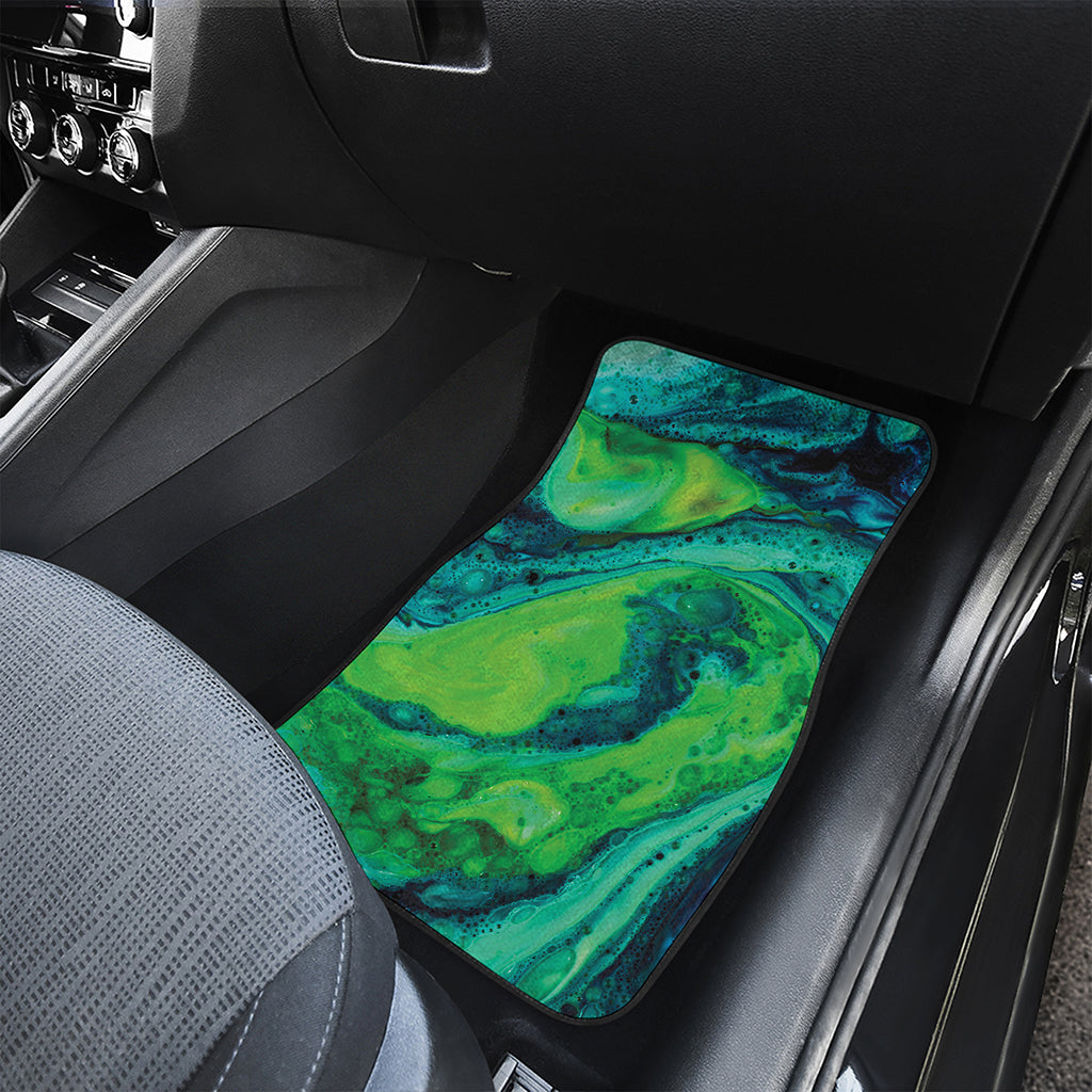 Turquoise And Green Acid Melt Print Front and Back Car Floor Mats