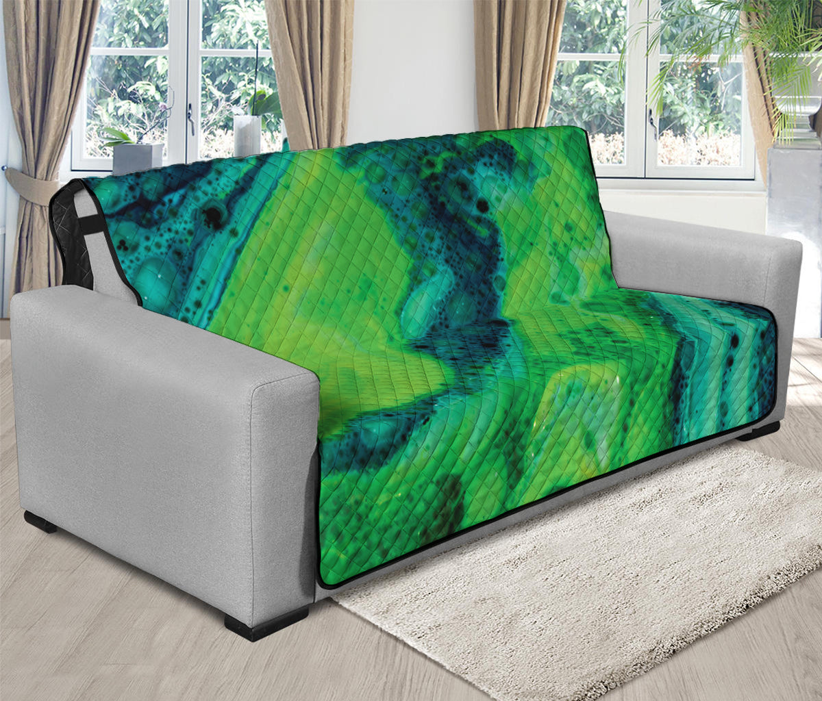 Turquoise And Green Acid Melt Print Futon Protector