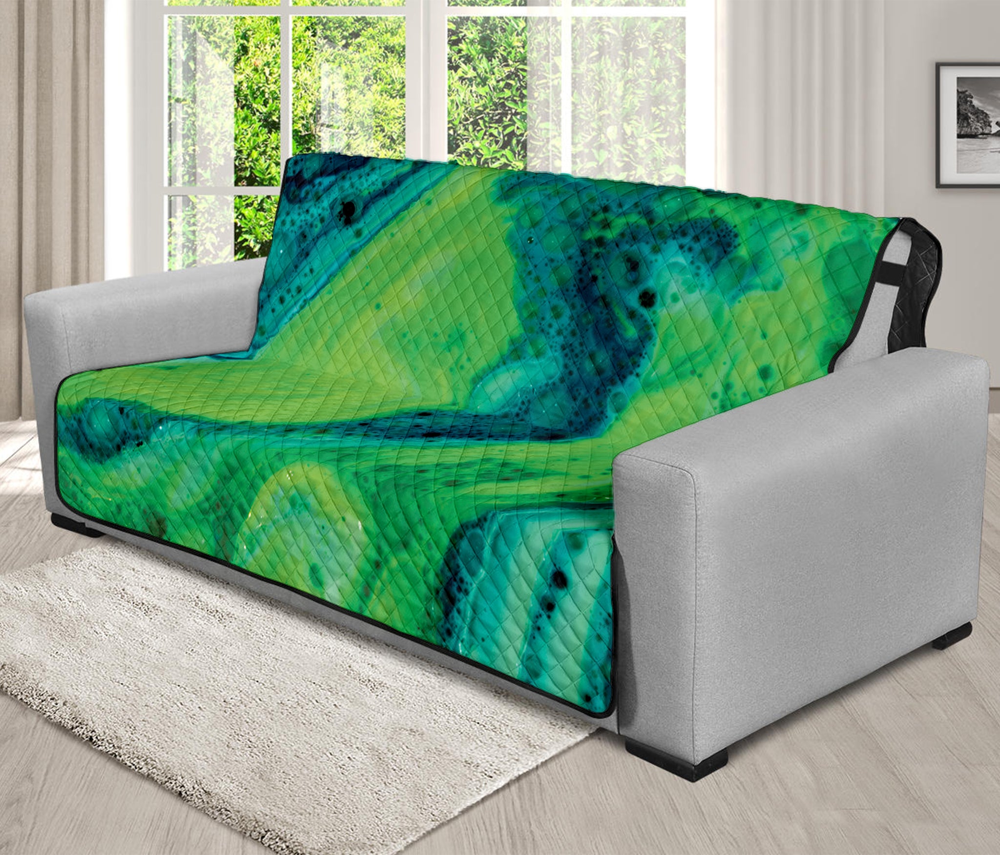 Turquoise And Green Acid Melt Print Futon Protector