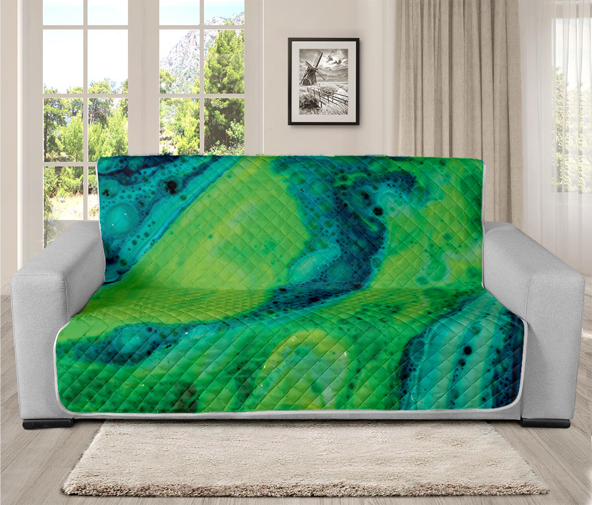 Turquoise And Green Acid Melt Print Futon Protector