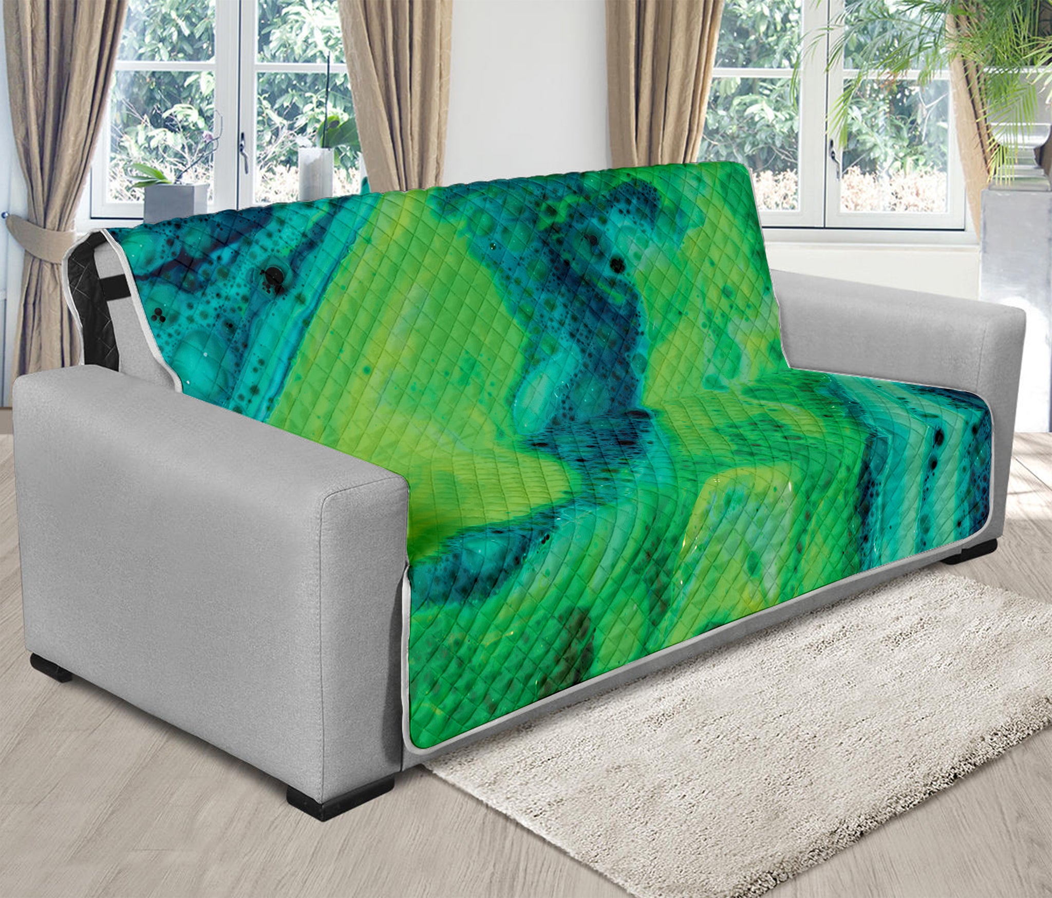 Turquoise And Green Acid Melt Print Futon Protector