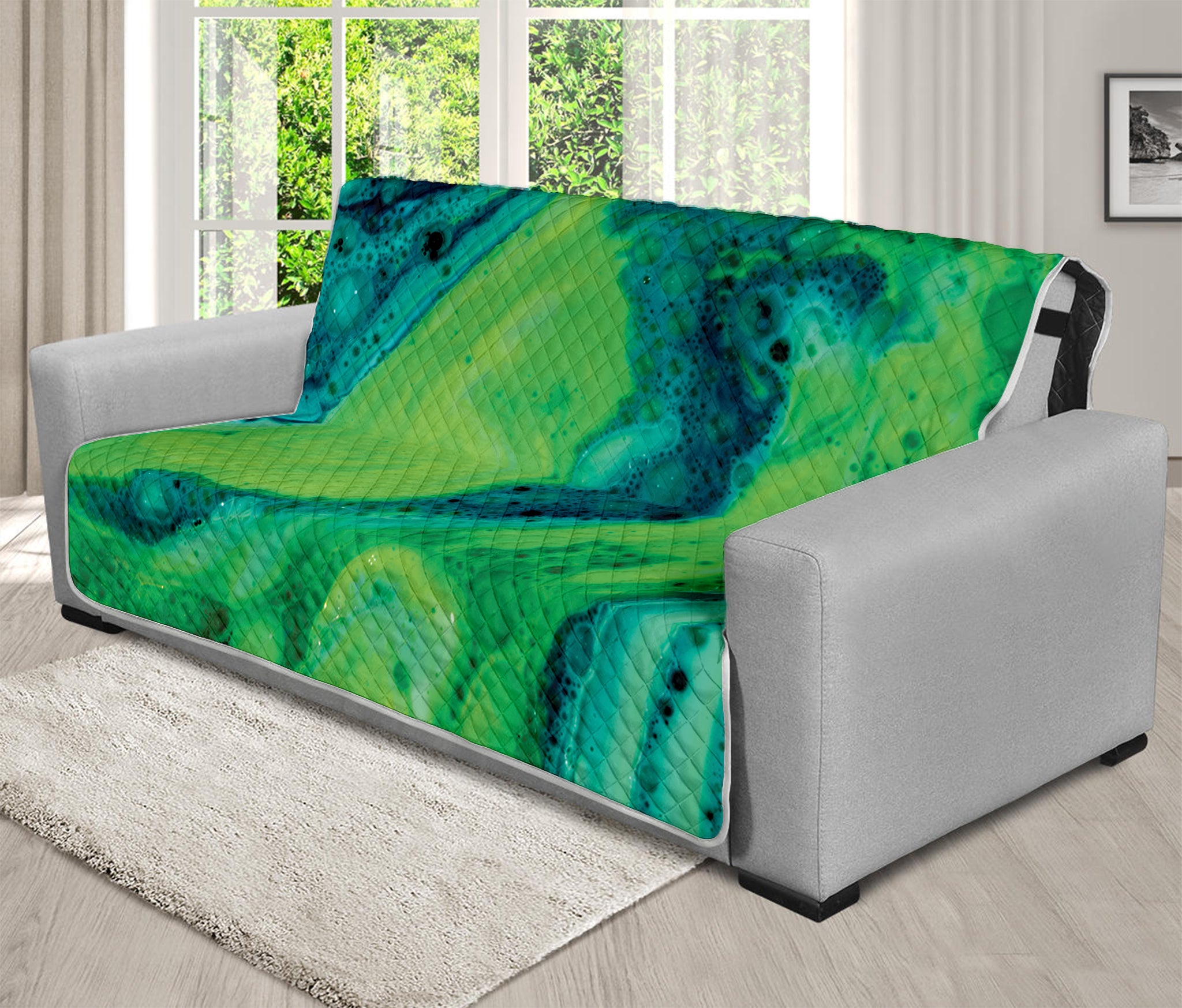 Turquoise And Green Acid Melt Print Futon Protector