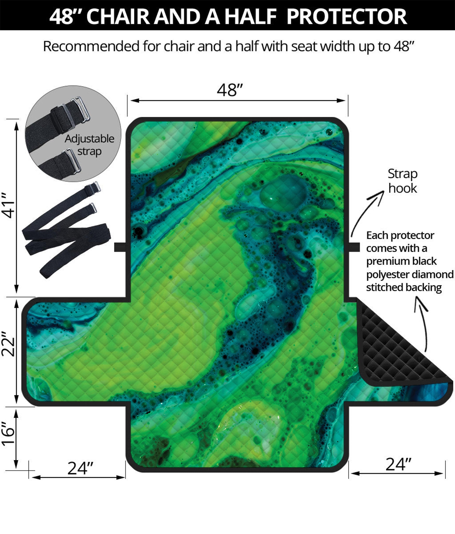 Turquoise And Green Acid Melt Print Half Sofa Protector