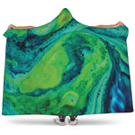 Turquoise And Green Acid Melt Print Hooded Blanket