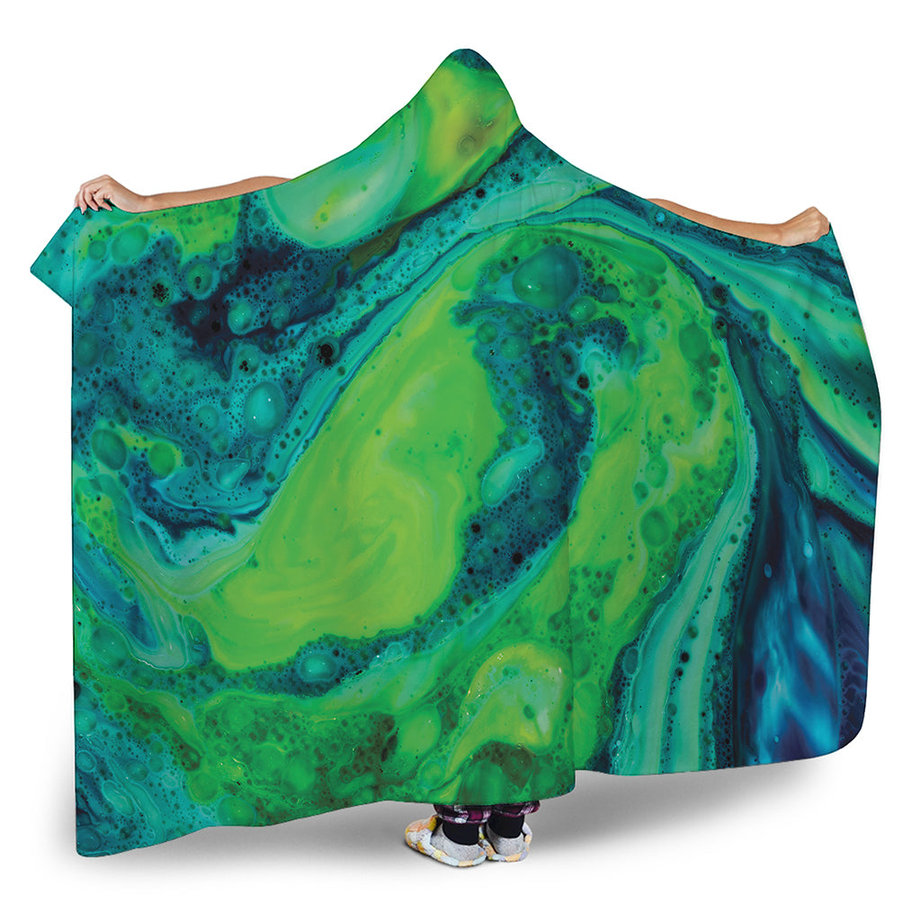 Turquoise And Green Acid Melt Print Hooded Blanket