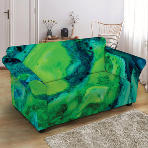 Turquoise And Green Acid Melt Print Loveseat Slipcover