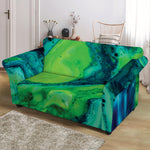 Turquoise And Green Acid Melt Print Loveseat Slipcover