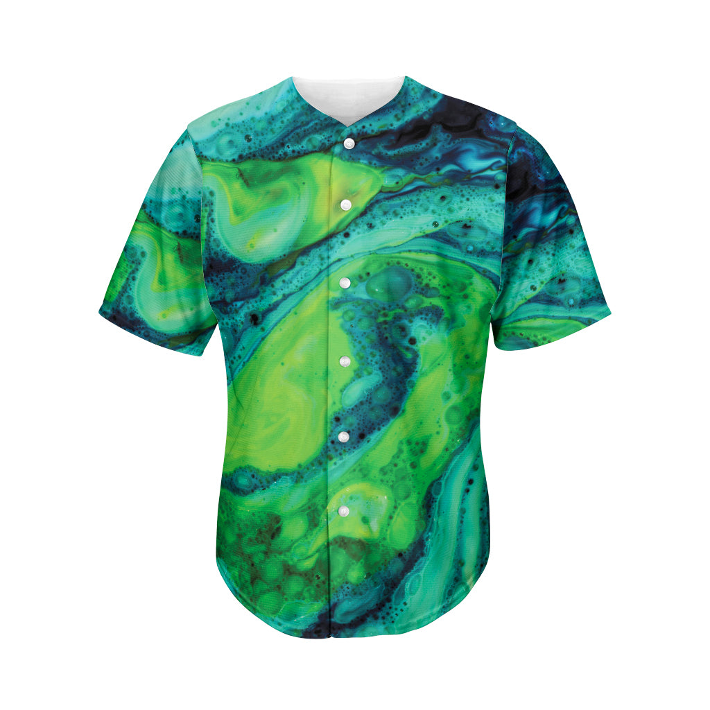 Turquoise And Green Acid Melt Print Men's Baseball Jersey