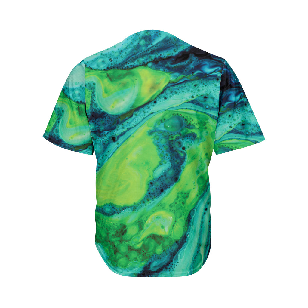 Turquoise And Green Acid Melt Print Men's Baseball Jersey