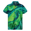 Turquoise And Green Acid Melt Print Men's Short Sleeve Shirt