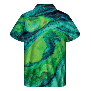 Turquoise And Green Acid Melt Print Men's Short Sleeve Shirt