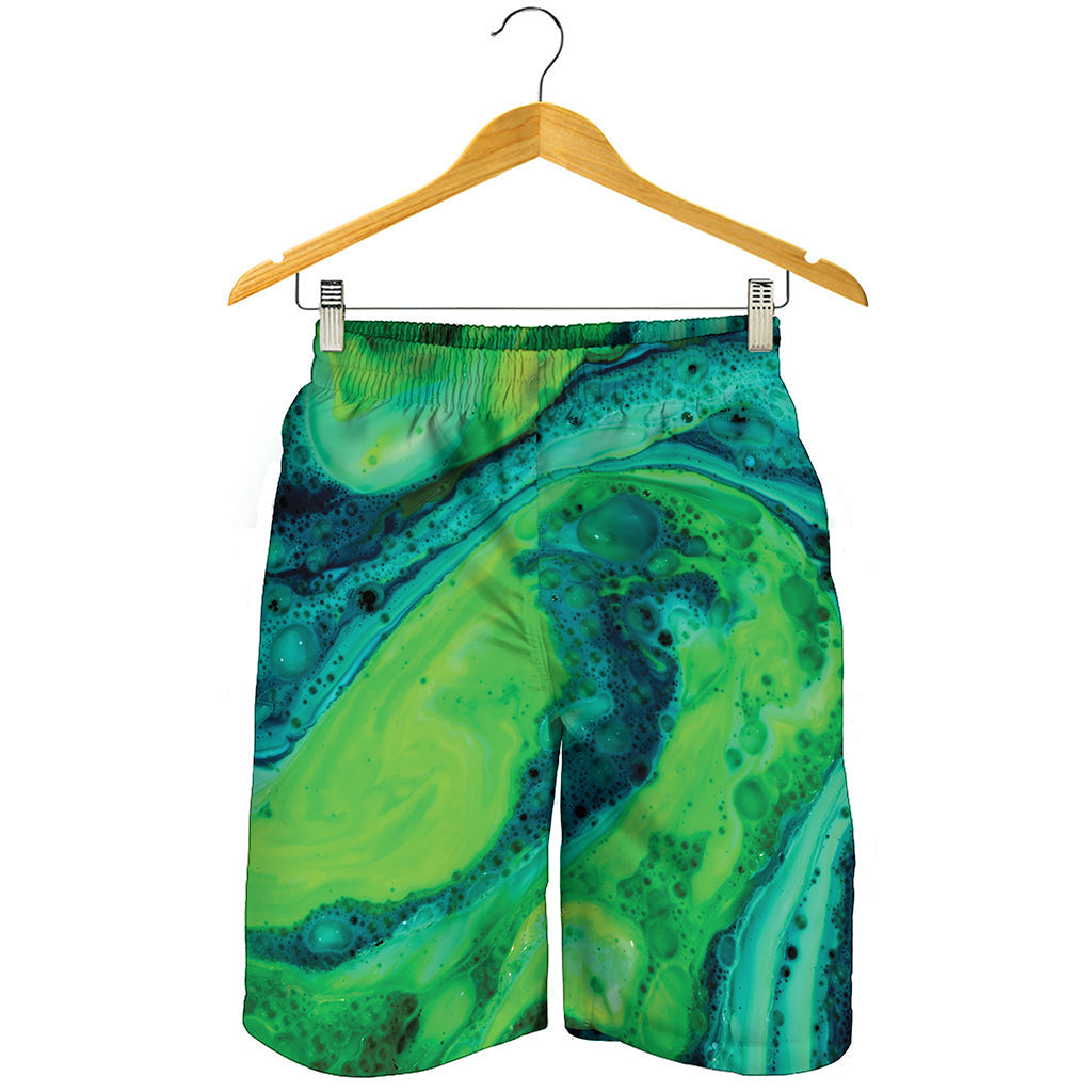 Turquoise And Green Acid Melt Print Men's Shorts