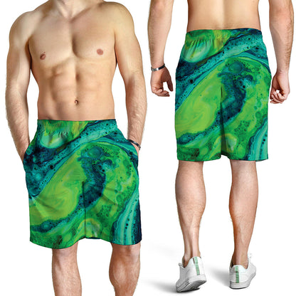 Turquoise And Green Acid Melt Print Men's Shorts