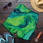 Turquoise And Green Acid Melt Print Men's Shorts