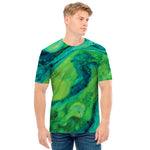 Turquoise And Green Acid Melt Print Men's T-Shirt