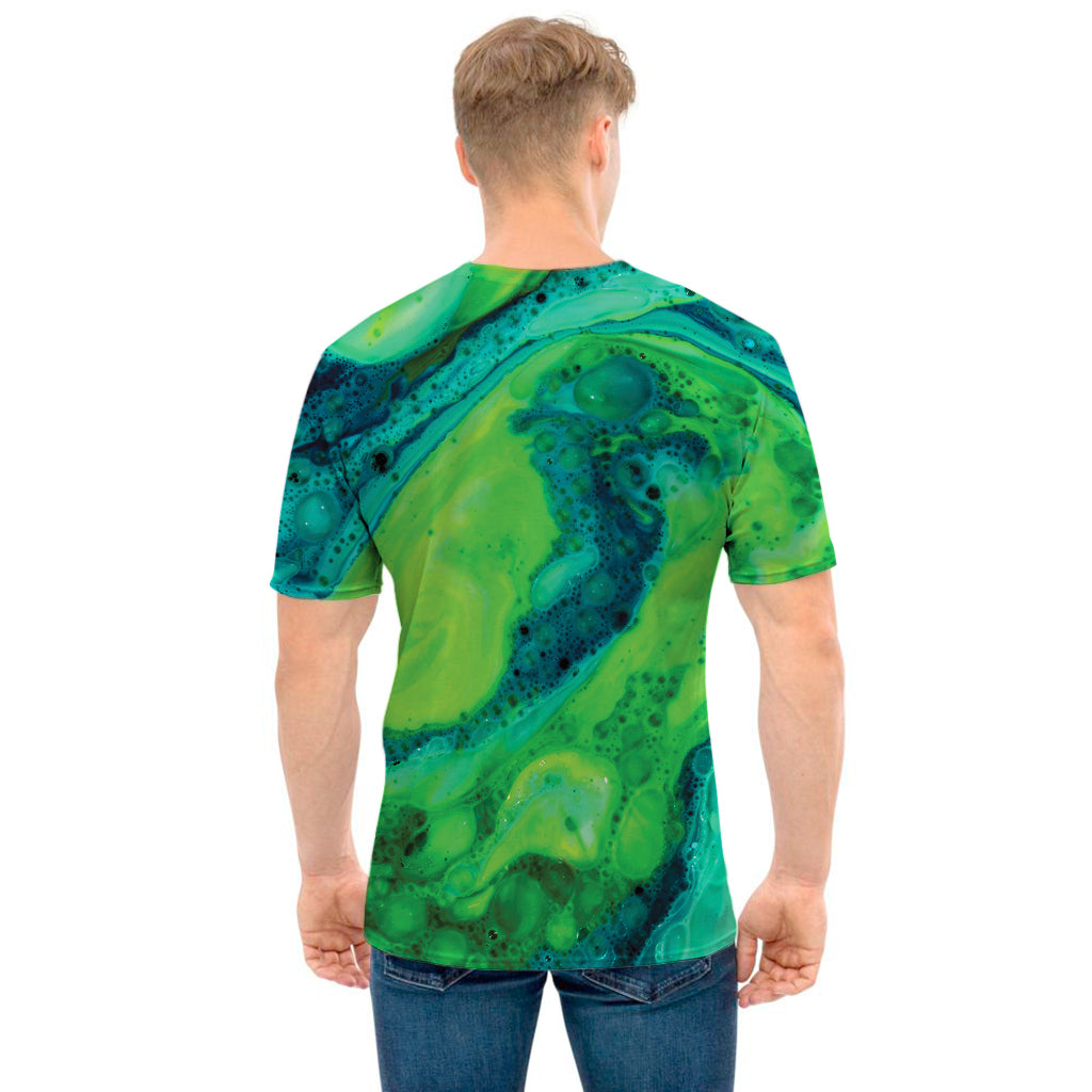 Turquoise And Green Acid Melt Print Men's T-Shirt