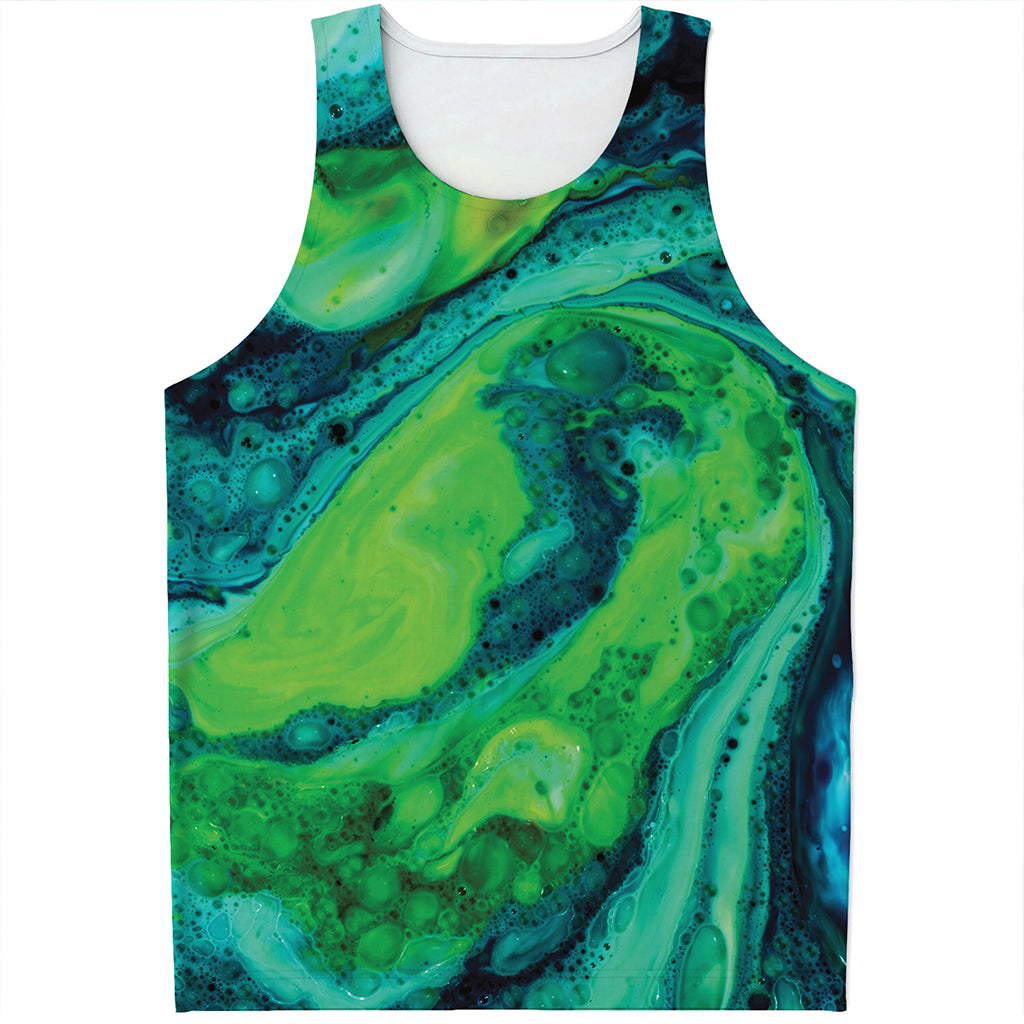 Turquoise And Green Acid Melt Print Men's Tank Top