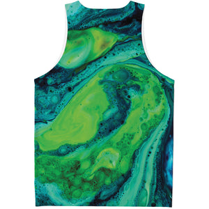 Turquoise And Green Acid Melt Print Men's Tank Top