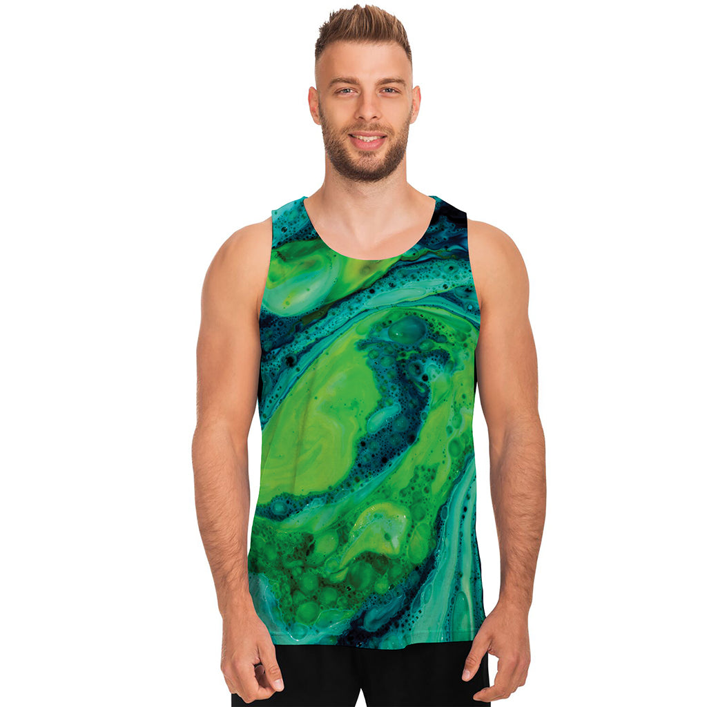 Turquoise And Green Acid Melt Print Men's Tank Top