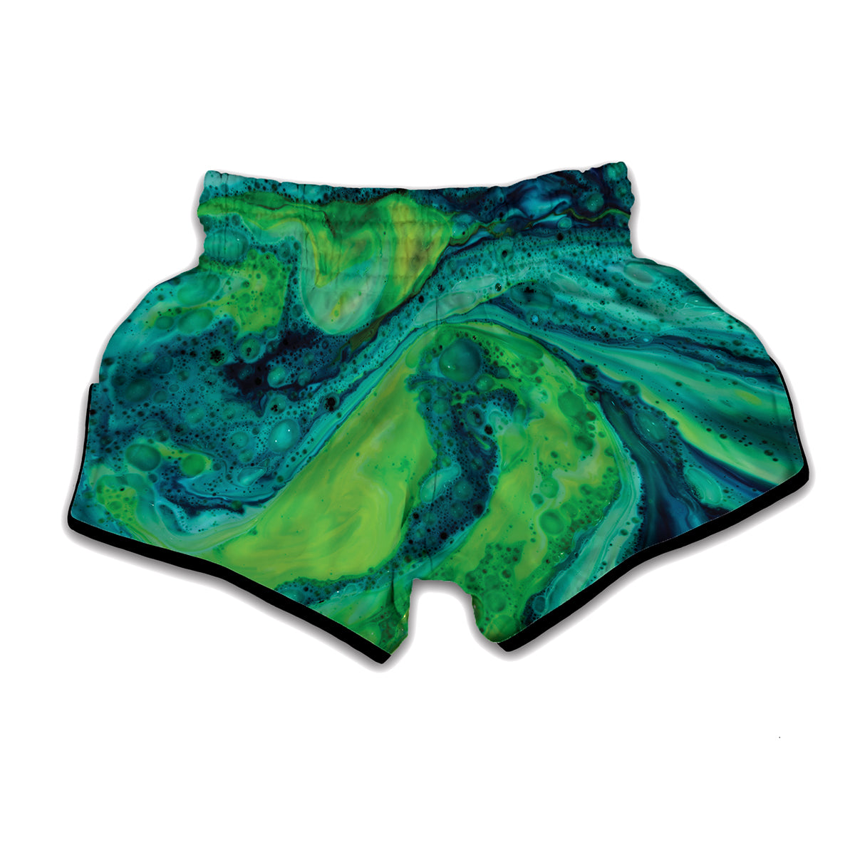 Turquoise And Green Acid Melt Print Muay Thai Boxing Shorts