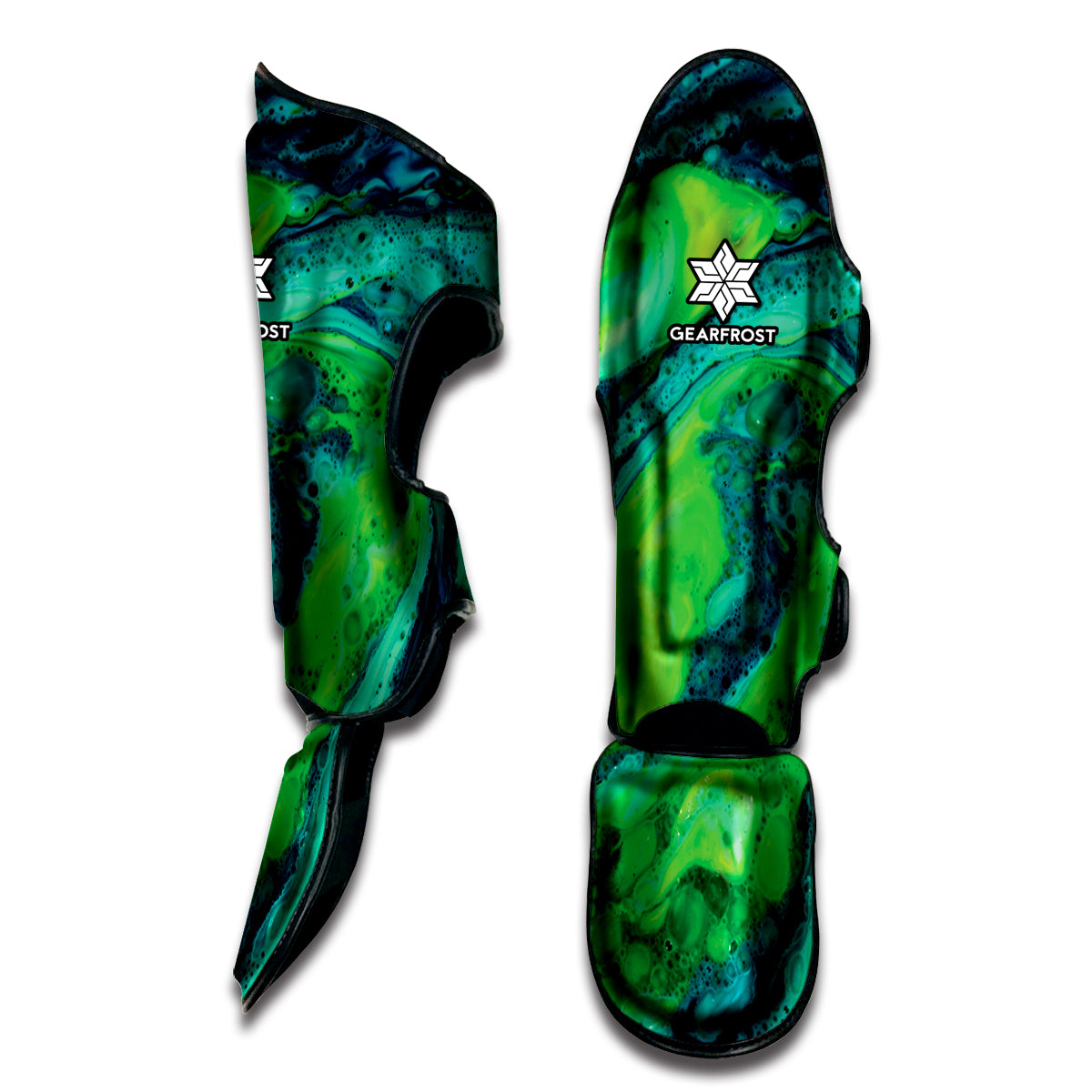 Turquoise And Green Acid Melt Print Muay Thai Shin Guard