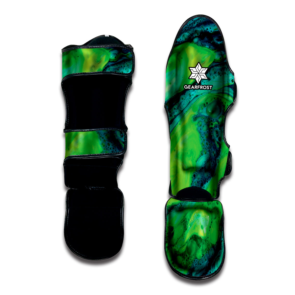 Turquoise And Green Acid Melt Print Muay Thai Shin Guard