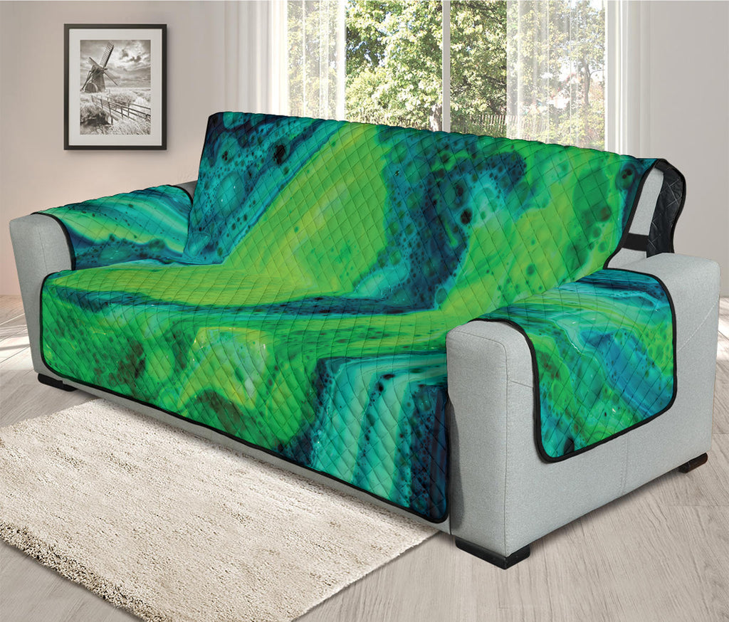 Turquoise And Green Acid Melt Print Oversized Sofa Protector