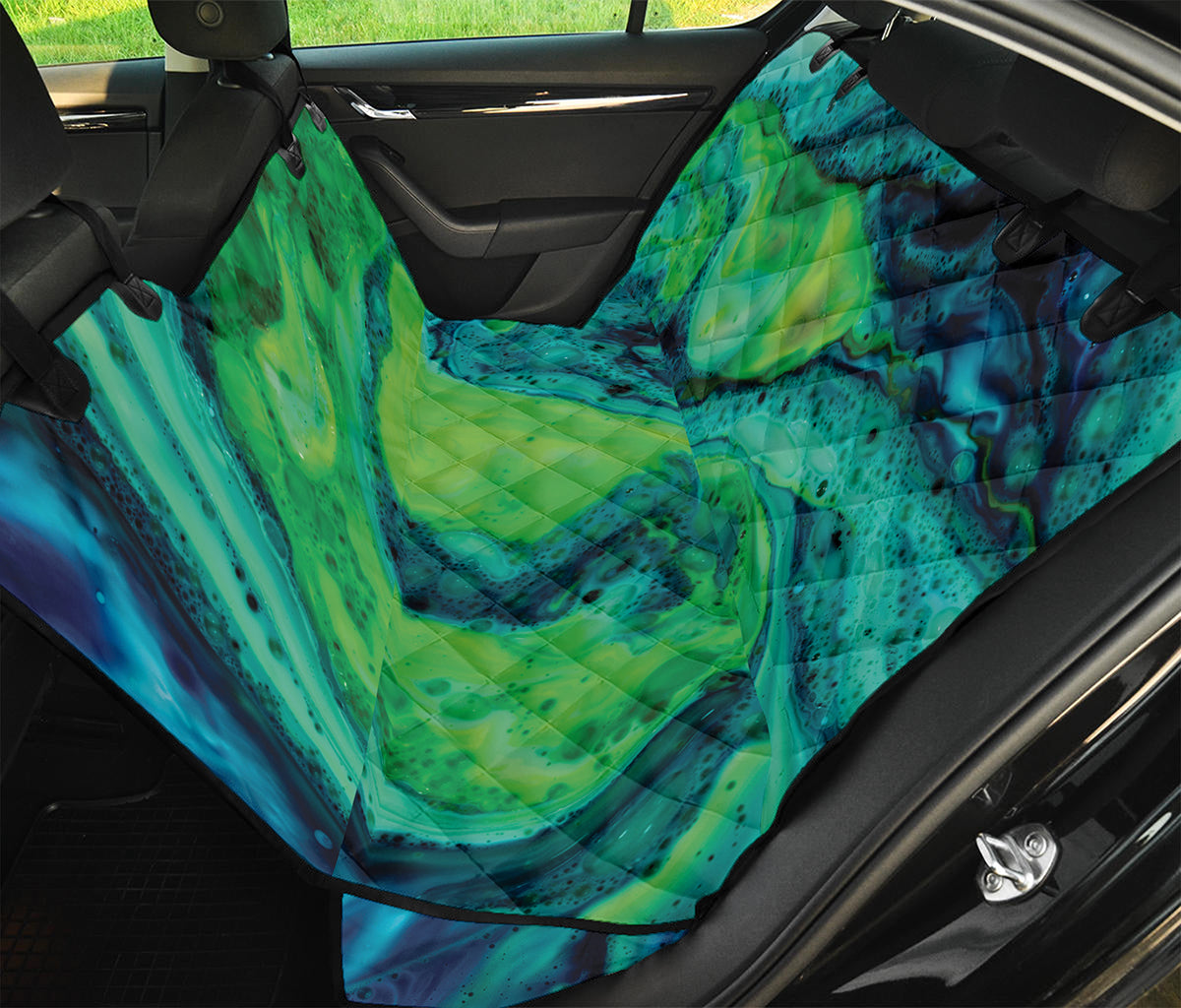 Turquoise And Green Acid Melt Print Pet Car Back Seat Cover