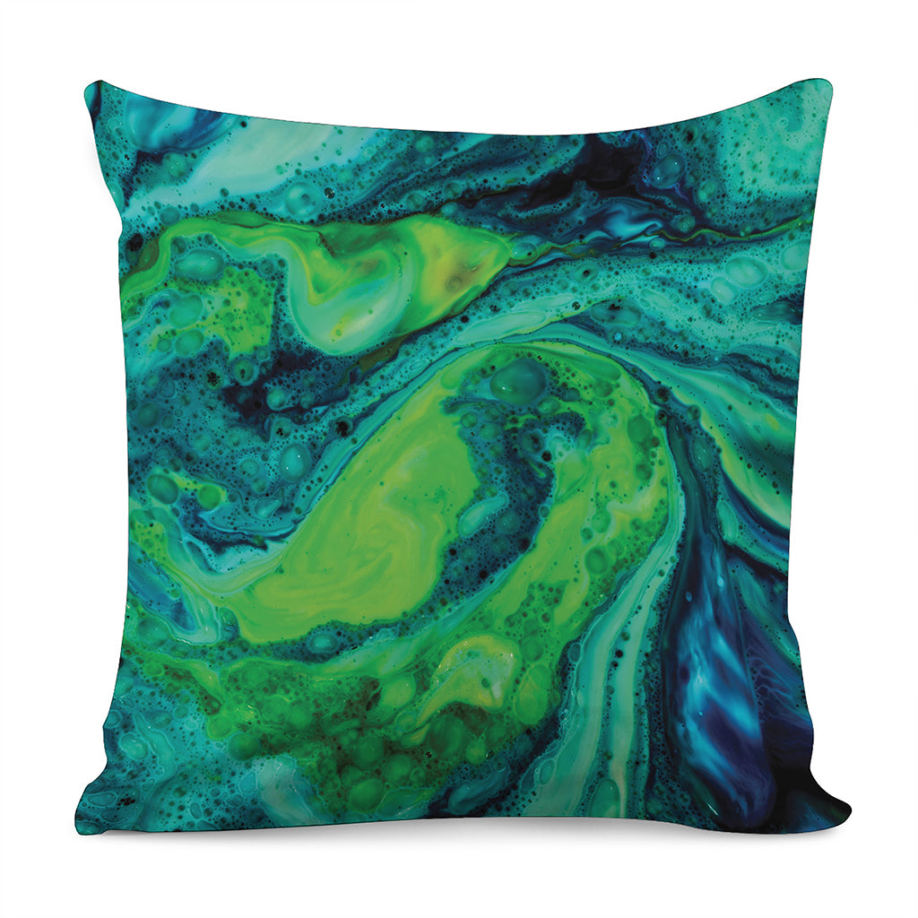 Turquoise And Green Acid Melt Print Pillow Cover