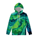 Turquoise And Green Acid Melt Print Pullover Hoodie