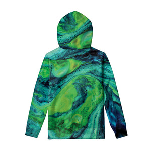 Turquoise And Green Acid Melt Print Pullover Hoodie