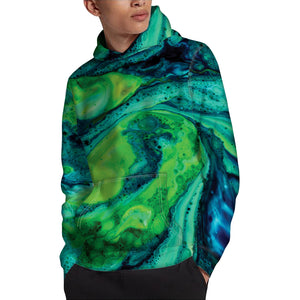 Turquoise And Green Acid Melt Print Pullover Hoodie