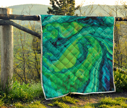 Turquoise And Green Acid Melt Print Quilt