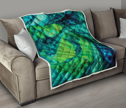 Turquoise And Green Acid Melt Print Quilt