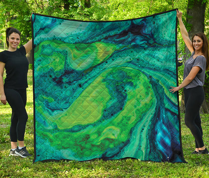 Turquoise And Green Acid Melt Print Quilt