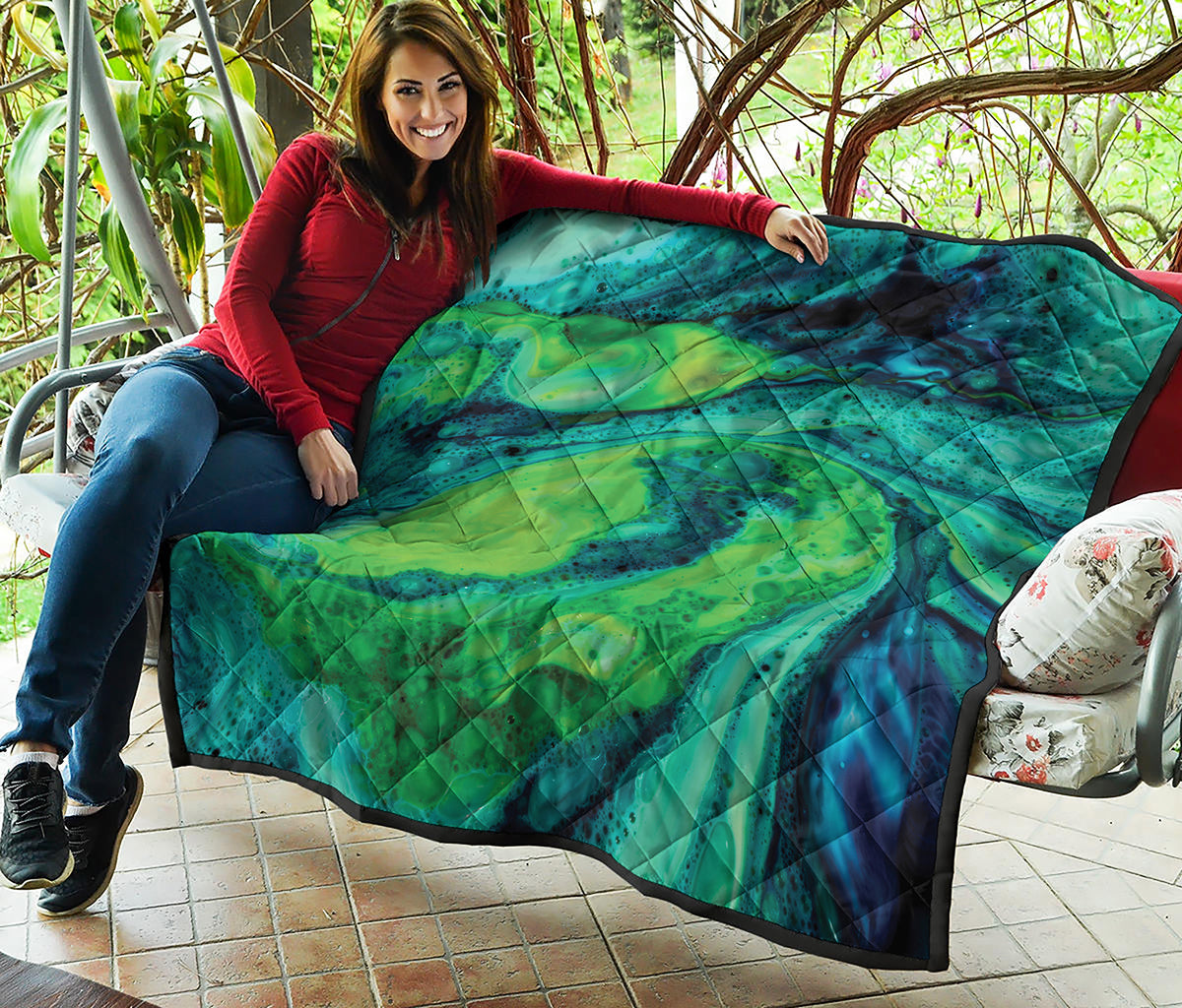 Turquoise And Green Acid Melt Print Quilt