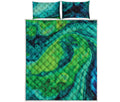 Turquoise And Green Acid Melt Print Quilt Bed Set