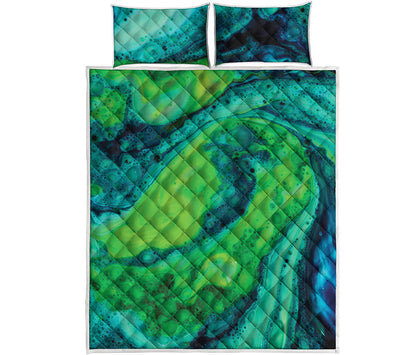 Turquoise And Green Acid Melt Print Quilt Bed Set