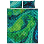 Turquoise And Green Acid Melt Print Quilt Bed Set