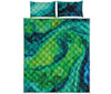 Turquoise And Green Acid Melt Print Quilt Bed Set