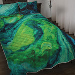 Turquoise And Green Acid Melt Print Quilt Bed Set
